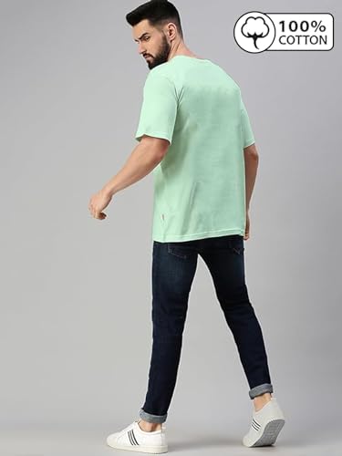Image of Veirdo Oversized Baggy Fit Drop Shoulder Half Sleeves Round Neck Solid Pure 100% Cotton T-Shirt for Men (Available in White, Black, Mustard, Maroon, Green, Lilac, Navy, Red Color)