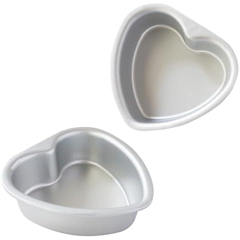 Proshopping Mini Heart-Shape Cake Pan 4 Inch, Set of 2 for Baking, Heart Cake Mold for Valentine's Day, Weddings, Birthday Parties, Anniversary - Aluminum, Silver Cover