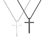 Ursteel Cross Necklace for Men Boys - Cross Chain for Men, Silver/Black Cross Necklace Pendant for Guys, 2 Pcs 20 Inches Silver Black Cross Necklace Set, Teen Boys Gifts Ideas Jewelry Gift