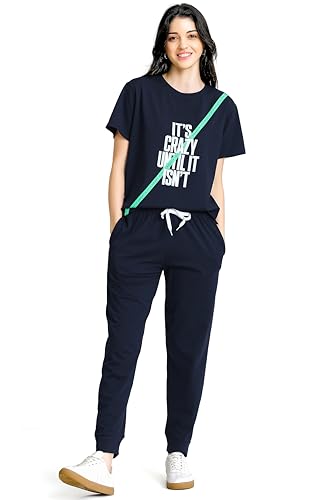 Image of ZEYO Night Suit for Women's Typography Printed Cotton Night Dress of Top and Joggers