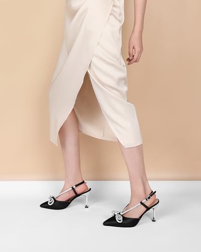 Zamikoo Rhinestone Bow Heels for Women Slingback Pointed Toe High Heels 3.5 Inches3