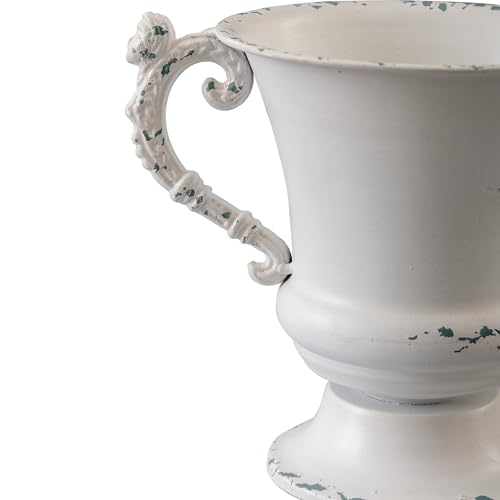 SOFE Distressed White Metal Vase, Decorative Rustic Flower Vase for Wedding Home Decor, 7 Inch Tall Small Urn Planter, Ideal Shelf Decor, Living Room Kitchen Office Table Centerpieces