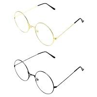 UILYNIU 2 Pairs Round Glasses for Adults Kids, Metal Frame Clear Lens Glasses, Retro Eyeglasses Geek Glasses, Wizard Party Costume Accessories for Cosplay Party Fancy Dress Halloween