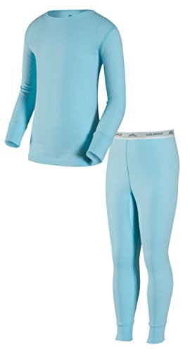ColdPruf Youth Basic Dual Layer Long Sleeve Base Layer Crew Neck Top and Bottom Set, Aqua, Large