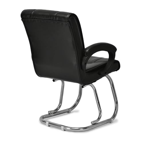 Image of Special Director Principal Office Visitor Study Chair with arm Rest and Cushioned seat Back, Chair Without Wheels, Holds Upto 125 kg (1, Black, Double Pipe Chrome Frame)