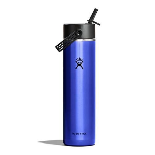 Hydro Flask – Lightweight Wide Flex Straw Cap Bottle 710 ml (24 oz) – Stainless Steel, Leakproof with Strap – Insulated Cold 24 Hrs – Sapphire Blue
