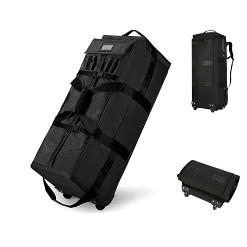 Foldable Duffel Backpack with Wheels.80L Rolling Duffle Bag Luggage Suitcase Outdoor Sports Carry On Garment Bags for Travel Camp (Black)