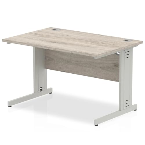 Image of Mr Office Impulse Straight Desk, Silver Cable Managed Leg - 800mm deep, Grey oak, 1200