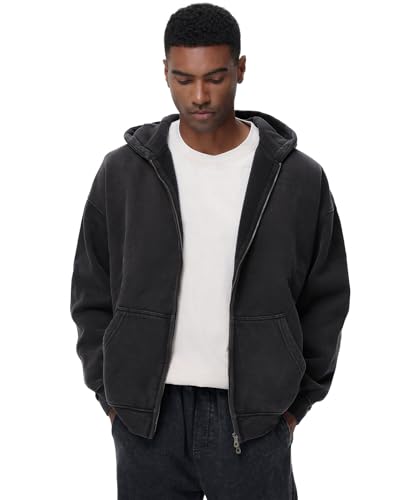 Mens Zip Up Hoodie Oversized Long Sleeve Sweatshirts Acid Wash Vintage Y2K Fall Hooded Fleece Jacket with Pockets3
