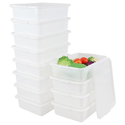 Doryh 12-Pack 13 L Commercial Bus Tub with Lid, Plastic Dishpan Tub, White