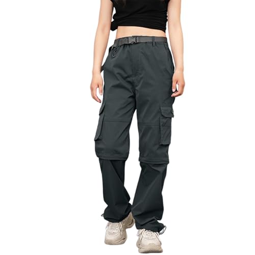 Pantalones de senderismo para mujer con cremallera – Ropa funcional de secado rápido para exteriores con muchos bolsillos y pantalones elásticos desmontables para montañismo, monocolor, ligeros