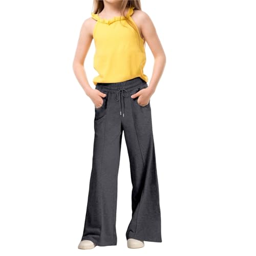Kids Girls Wide Leg Sweatpants Causal Sweat Pants High Waisted Baggy Jogger Straight Leg Pants (Dark Gray, 12-13 Years)4