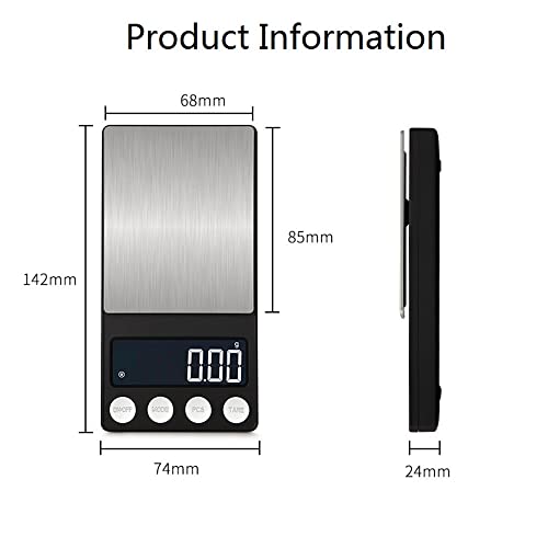 Disenkelubo Digital Mini Scale, 500g /0.01g Pocket Scale, Pocket Scale, Electronic Smart Scale, 6 Units, LCD Backlit Display, Tare, Auto Off, Stainless Steel