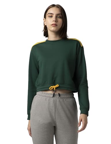 Image of FYLTR Women's Terry Crop Top - Full Sleeve | Elasticated Waist & Cuff | Boxy Fit | Stripe Detailing | Tops for Women Western | Women t Shirt