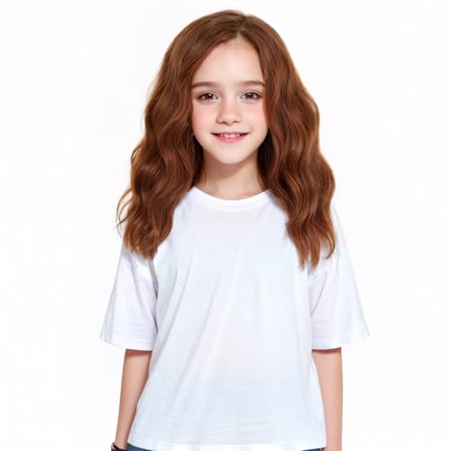 MEDO Auburn Kids Short Wavy Synthetic Fiber Wig - Dark Orange Side Part Wig for Girls - Cosplay Party Costume
