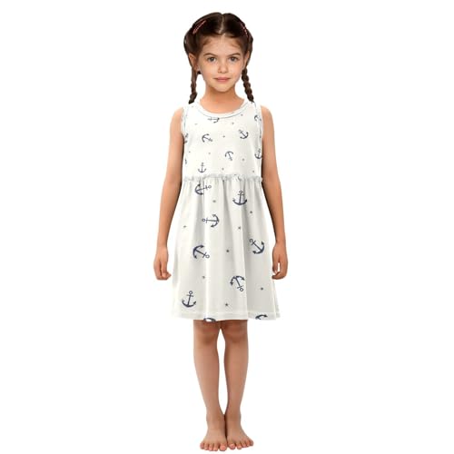 Girls Vintage Marine Anchor Dress Sleeveless Dress Summer Cotton Sundress 3T4