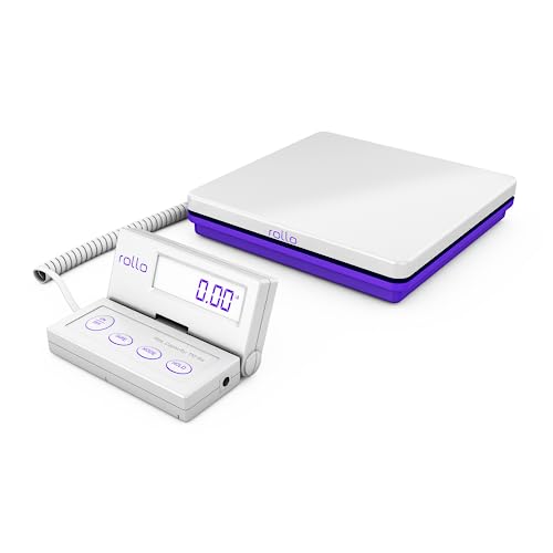rollo shipping scale for packages - digital shipping postal scale 110 lb max - hold and tare functions - includes ac adapter and 2x aaa batteries