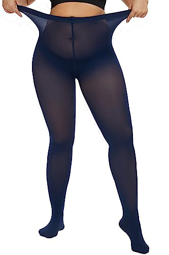 Image of CozyWow Plus Size Tights for Women 80D Soft Solid Color Semi Opaque Pantyhose High Waist 1X 2X 3X 4X