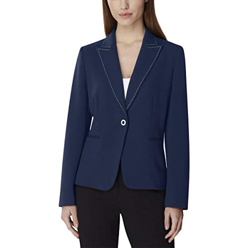 Tahari ASL Womens Single Button Stitch Trim Blazer Navy 4P