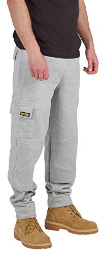 SITE KING Mens Cargo Combat Work Tracksuit Jogging Bottoms with Knee Pad Pockets Size S to 5XL Fleece Pants (Medium - 34/36 Waist, Grey)