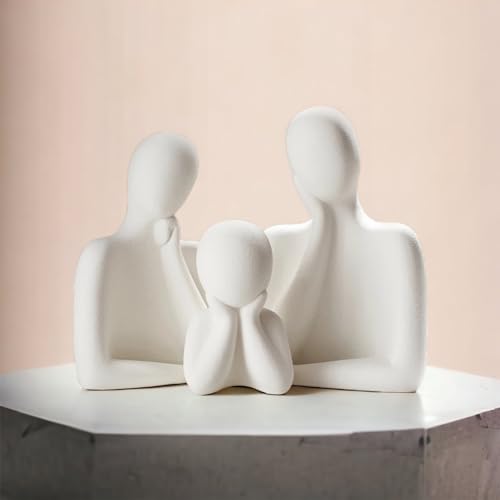 Image of Couple Family Statue | Ceramic Thinker Sculpture | Home Decor Items for Living Room Show Piece | Table Artifact (White | Set of 3)