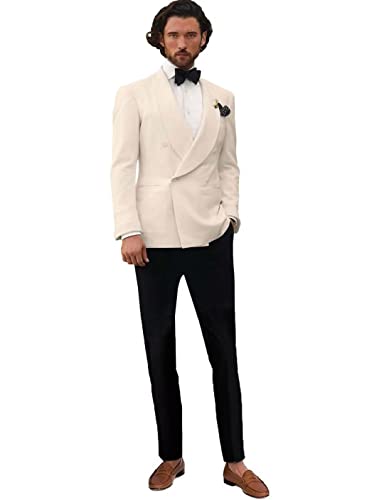 WQHSY Men's Slim Fit 2 Pieces Tuxedo Suit Solid Double Breasted Buttons Shawl Lapel Jacket & Pants Set for Wedding - Main Image