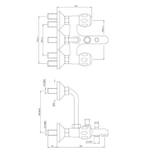 Image of JAQUAR Clarion Series Wall Mixer 3-in-1 System with Provision for Both Hand Shower & Overhead Shower Connecting Legs & Flanges (Without Hand & Overhead Shower)