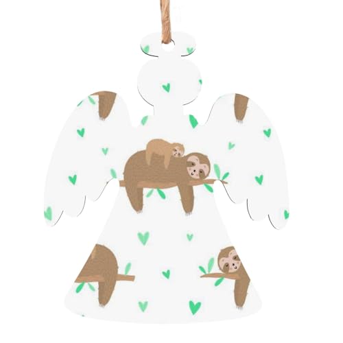 Simpatici bradipi su limoni gialli Ornamenti di Natale in legno a forma di angelo in legno ornamenti da appendere all'albero di Natale ornamenti da appendere campana di Natale da appendere per le