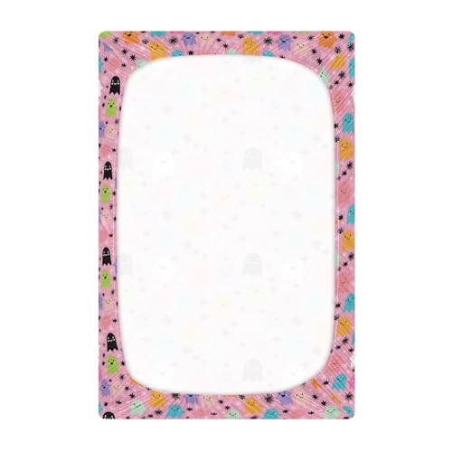 Image of Crib Sheet Breathable Soft Crib Mattress Sheet for Baby Toddler Boys Girls Fitted Crib Sheet Fit Standard Crib Mattress 39 x 27 Inch Cute Pink Halloween Ghost Snowflakes Stars