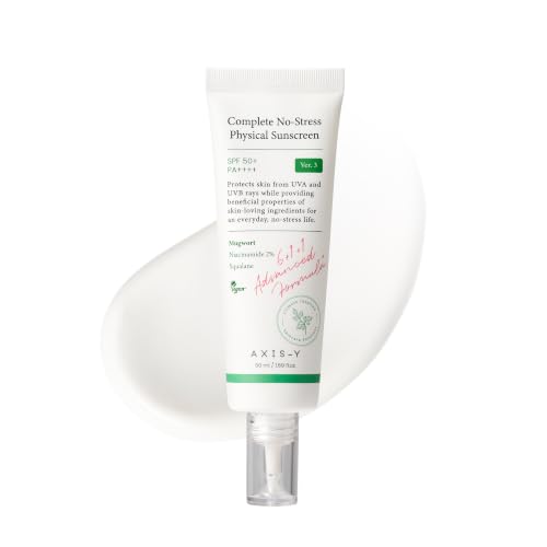 Image of AXIS-Y Complete No-Stress Physical Sunscreen V3 SPF 50 - Mineral Face Sunscreen with Zinc Oxide & 2% Niacinamide - UVA Protection, Lightweight Moisturizing Korean Sunscreen (1.69 fl oz)