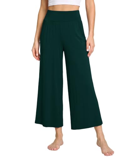Image of GYS Bamboo Viscose Wide Leg Gaucho Cropped Pants, High Waist Capris Cloud-Soft Pajama Pants with Pockets, Flowy Yoga Pants