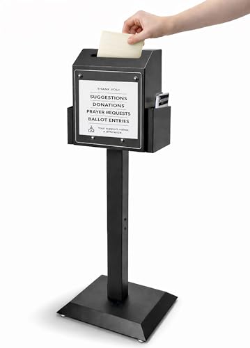 Suggestion Box with Stand, Floor Standing Offering Box, Heavy Duty Metal Locking Ballot Collection Safe Box for Voting Charity Donation Church Election Ballet Event