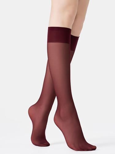 Image of leg elegant Sheer Knee High Stockings for Women, 6 Pairs Knee High Transparent Toes Nylons Pantyhose for Women