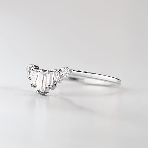 0.30CT Baguette Cut Moissanite Diamond Tiara Wedding Band Engagement Ring Enhancer 925 Sterling Silver Promise Stacking Curved Rose Gold Plated Women's Size 4-103