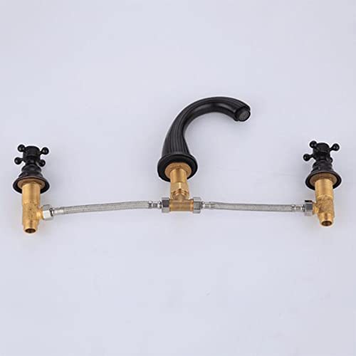 Mélangeur lavabo salle de bain double commande en laiton antique rustique - 7