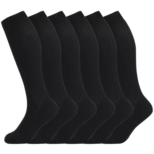 Image of +MD Cotton Compression Socks for Women & Men 4 /6 Pairs 15-20mmHg Knee High for Sports, Travel, Nursing Long Sitting Standing