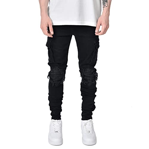 Maiyifu-GJ Men's Ripped Moto Biker Jeans Motorcycle Multi Pockets Denim Pants Distressed Skinny Holes Hip Hop Stretch Jean2