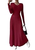 shownicer Robe Pull Femmes Casual Manches Longues Couleur Unie Tricot Maxi Dress Automne Hiver A Vin Rouge M