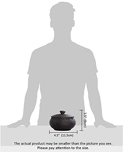 Webao Aschenbecher aus Keramik mit Deckel für Draußen Retro Windaschenbecher Kreativer Standaschenbecher für Home Office Dekoration, Schwarz - Image 3