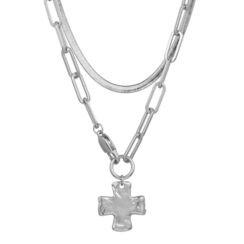 James Michelle The Original Silver Chunky Cross Necklace Set for Women 3-Year Color Guarantee Waterproof Non-Tarnish Hypoallergenic Silver PVD Coated Great for Beach Wedding Gifts