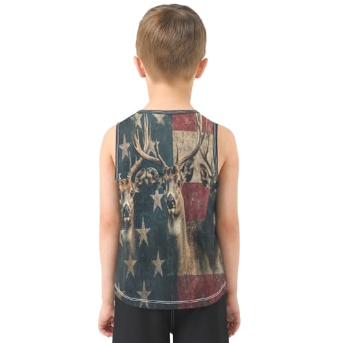 Boys Tank Top Shirts Deer American Flag Animal Sleeveless T-Shirts Crew Neck for Kids Clothing Children3