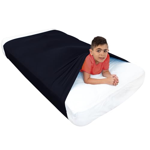 Image of Sensory Bed Sheet for Deep Pressure Therapy - Spandex Bed Sheet - Sensory Compression Blanket for ADHD, Autism - Breathable & Hypoallergenic, Navy, Twin Size