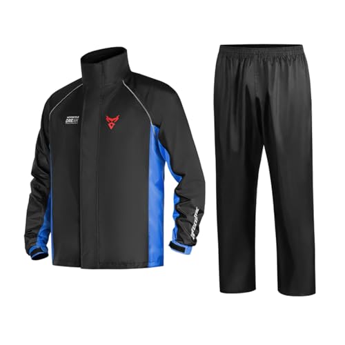 MOTOCENTRIC Impermeabili da Moto, Giacca e Pantaloni da Moto,Tuta Antipioggia per Uomo Donna,Traspiranti Leggeri con Cappuccio Antivento per Bicicletta,Ciclismo,Escursionismo (Blu, XXL)