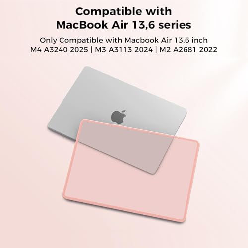 Image of BlueSwan Hard Shell Case Compatible for Apple Macbook Air 13 inch M5 2026 2025 2024 2022 M4 M3 M2,A3449 A3240 A3113 A2681,Air 13.6 Matte TPU Frame Anti-fingerprint Laptop Protective Cover-Frosted Pink