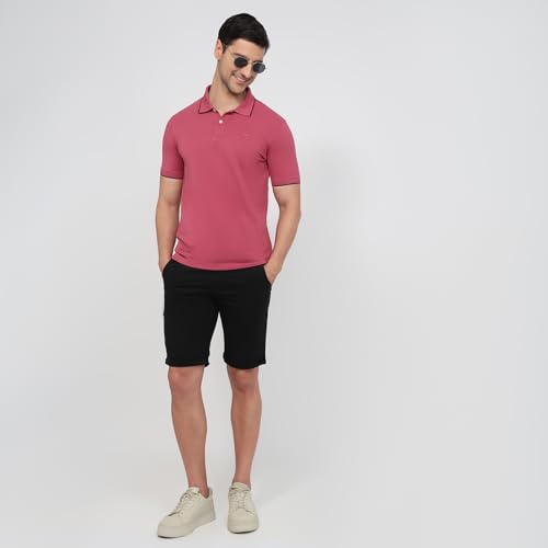 Image of Park Avenue Men Slim Fit Solid Pattern Cotton Polyester Blend Half Sleeve Polo Neck Casual T-Shirt