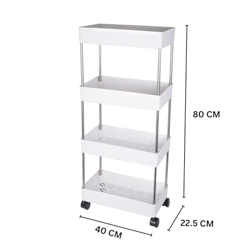 Image of Multipurpose 4-Tier Storage Shelf, Storage Rack with Wheels, Storage Organizer Cart for Kitchen, Pantry Closet, Bedroom, Bathroom(4 Layer, White)