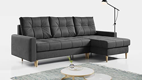 MKS MEBLE Ecksofa - L-Form Sofa mit Schlaffunktion - Wohnlandschaft L Form, Ecksofa mit Schlaffunktion und Bettkasten, Schlafsofa mit Bettkasten, Couch mit Schlaffunktion - Grau Astra