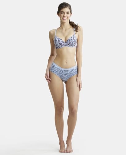 Image of Jockey UL50 Women's Under-Wired Padded Super Combed Cotton Elastane Stretch Medium Coverage Printed T-Shirt Bra with Detachable Straps (Prints May Vary)