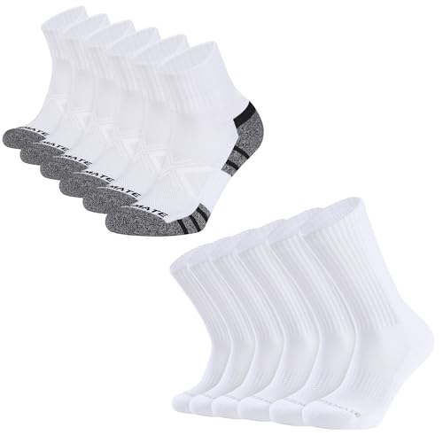 CLOSEMATE 6 Pairs Mens Athletic Crew Socks (US Mens Size 9-12) and 6 Pairs Athletic Ankle Socks for Men (US Mens Size 12-15)