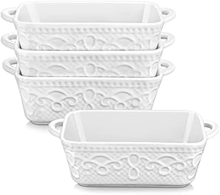 MALACASA, Series Bake.Bake, 300ML Mini Ramekins, Porcelain White Ramekins Dishes, Square Souffle Dishes Brulee Dish Baking Dishes with Double Handle, 16 x 9 x 4.5 cm, Set of 4